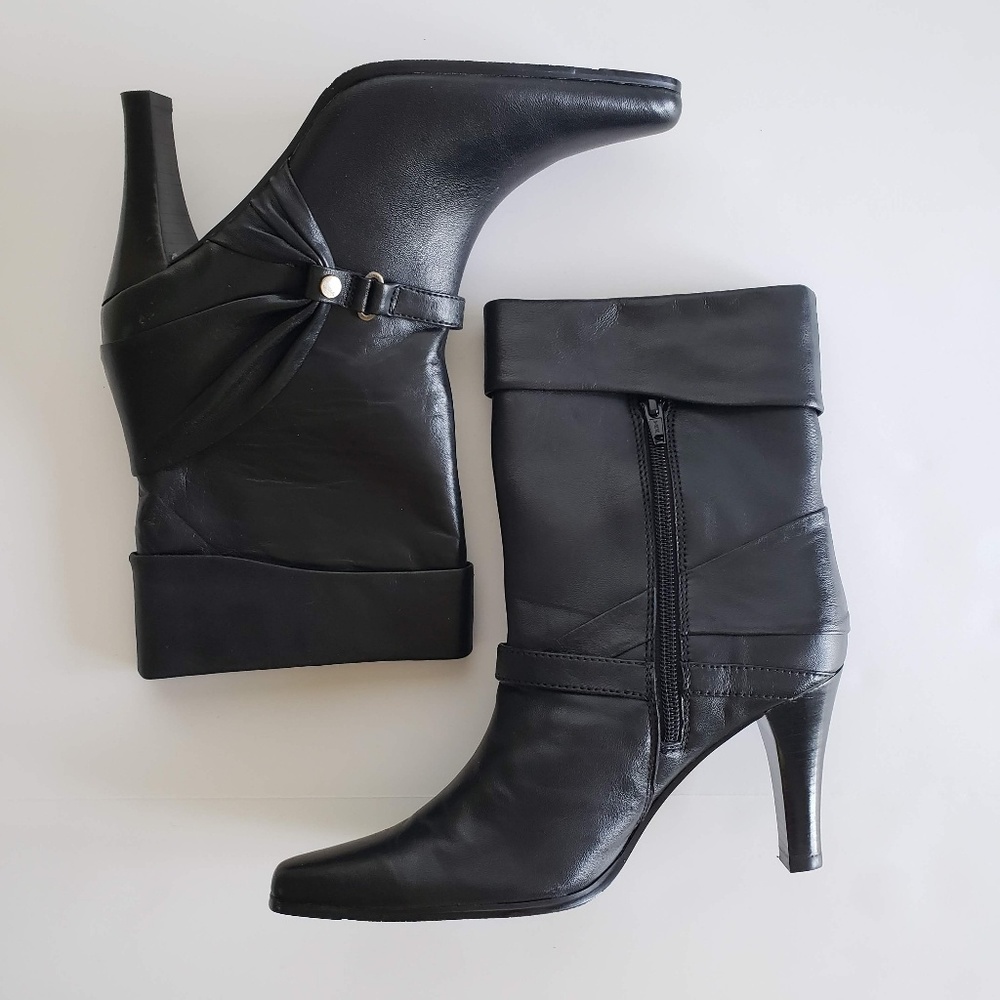 Worthington Pointed Toe Mid Cuffed Boots Black 7